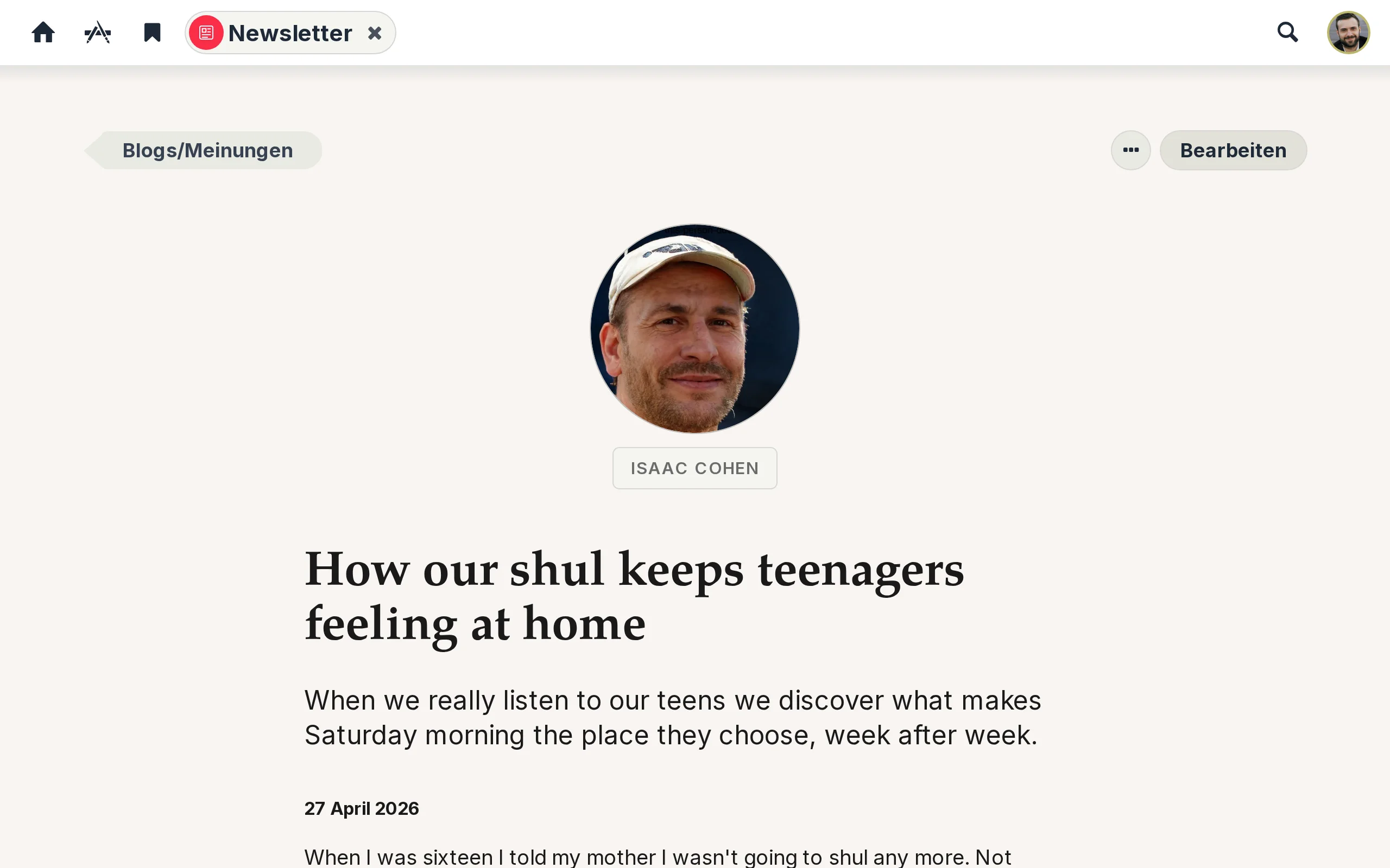 Ein von einem Mitglied geschriebener Blogbeitrag im Newsletter einer Kehilla
