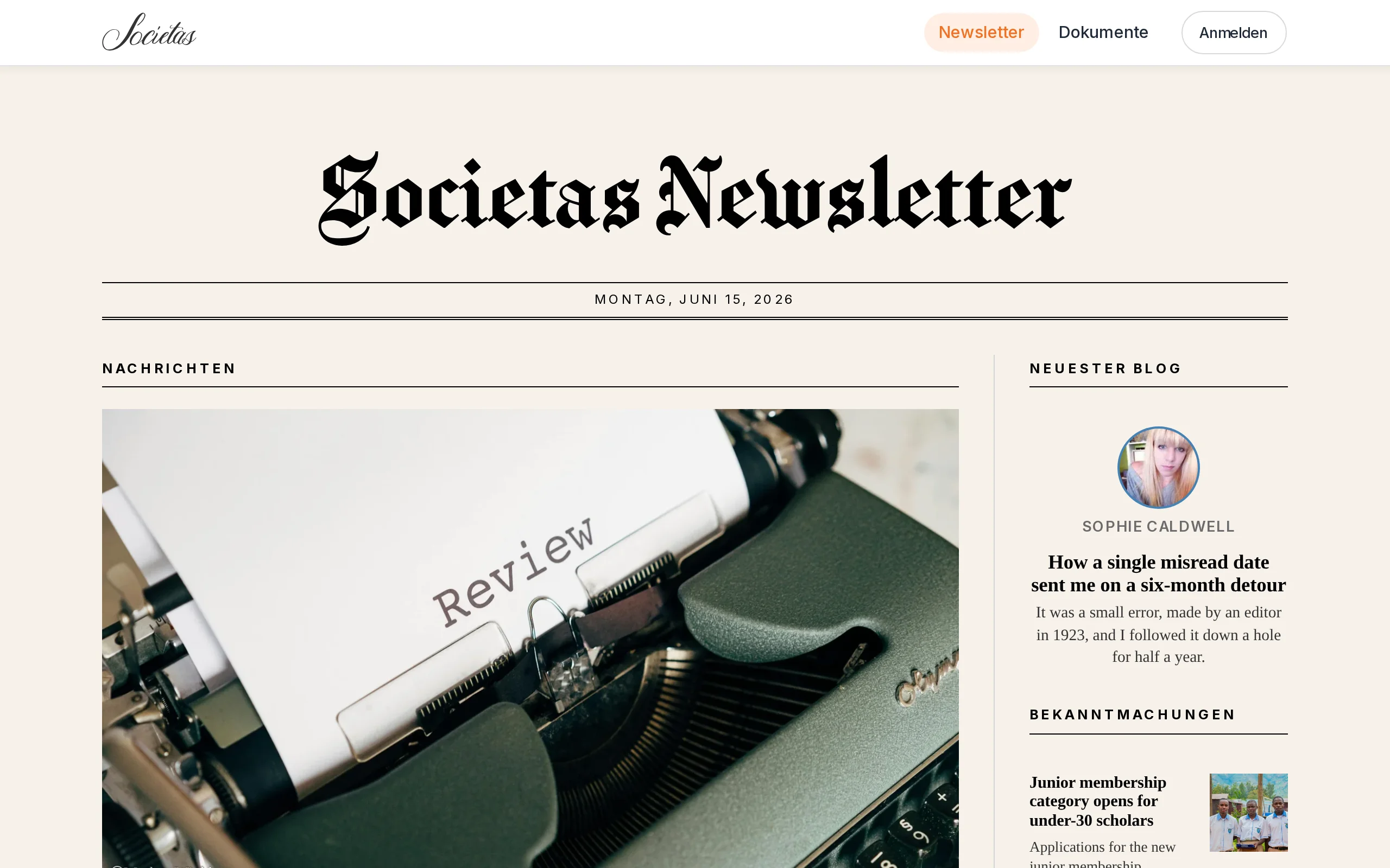 Die öffentliche Newsletter-Website einer Organisation